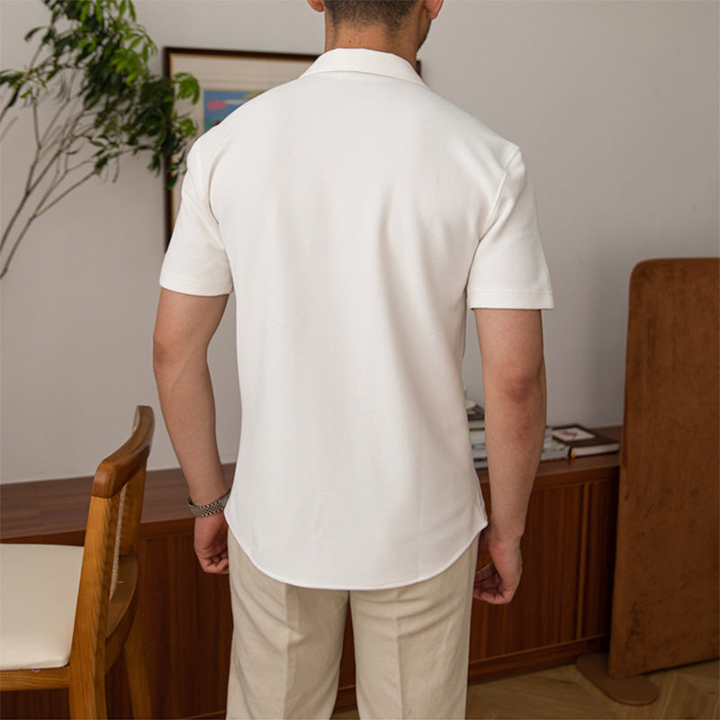 Herren Kurzarmhemd Waffelstruktur Slim Fit Polyester Baumwolle 4