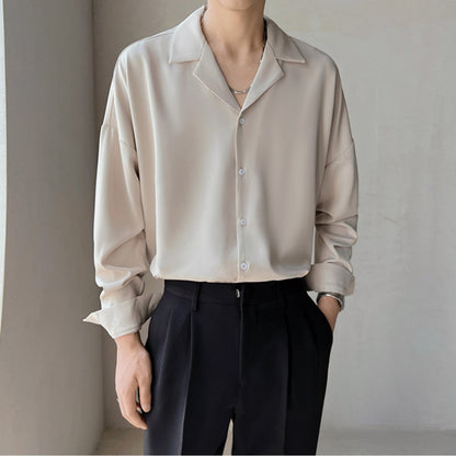 Herren Langarm Hemd Polyester mit Kubanischem Kragen, Lockerer Schnitt für Freizeit und Büro 5