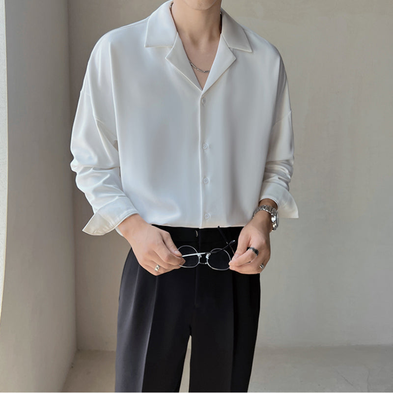 Herren Langarm Hemd Polyester mit Kubanischem Kragen, Lockerer Schnitt für Freizeit und Büro 7