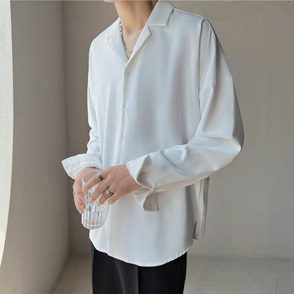 Herren Langarm Hemd Polyester mit Kubanischem Kragen, Lockerer Schnitt für Freizeit und Büro 8