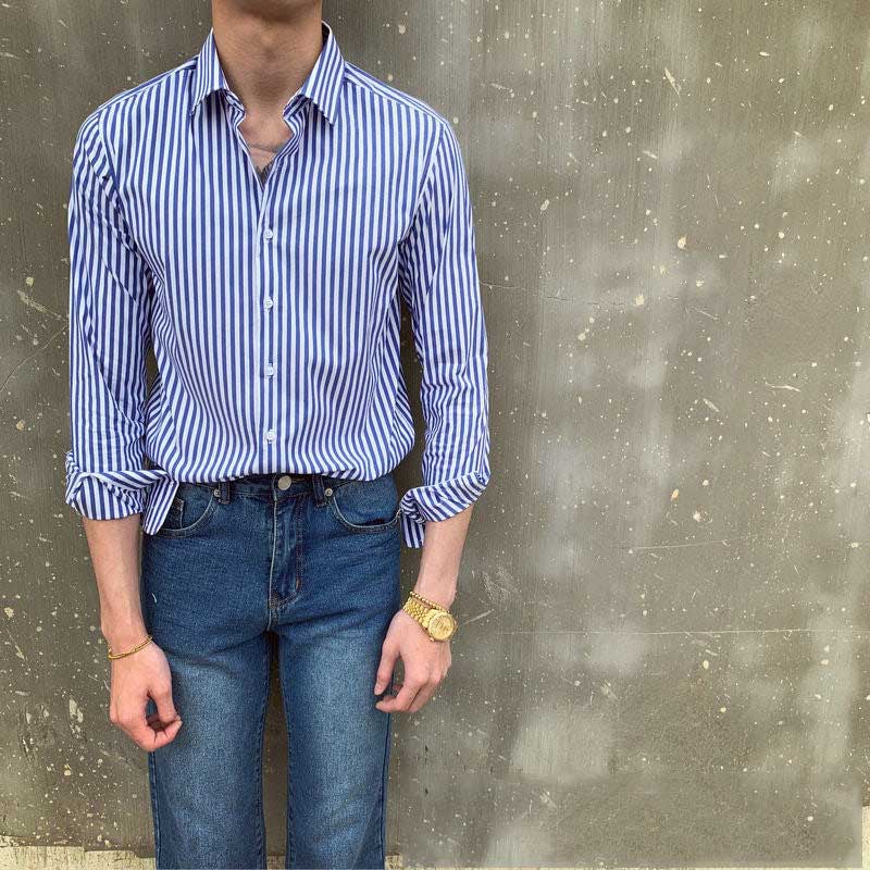 Timothée - Herren Casual Langarm Hemd Slim Fit Baumwolle