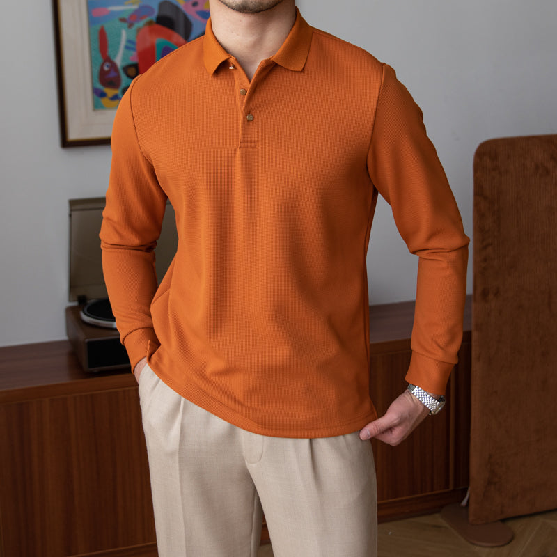 Herren Langarm Poloshirt Slim Fit Baumwolle Urban Fashion 1