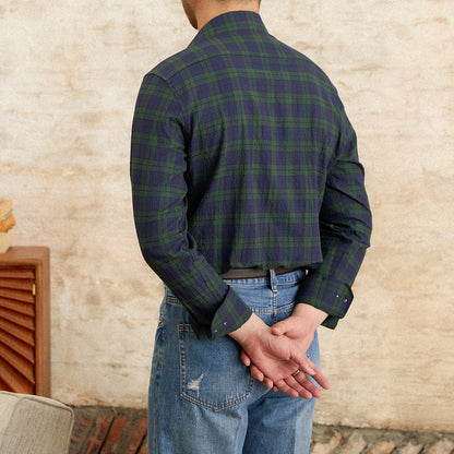 Herren Langarmhemd Karomuster Baumwolle Atmungsaktiv