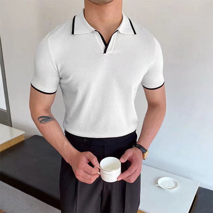 Herren Polo T-Shirt V-Ausschnitt Polyester Old Money Stil 7