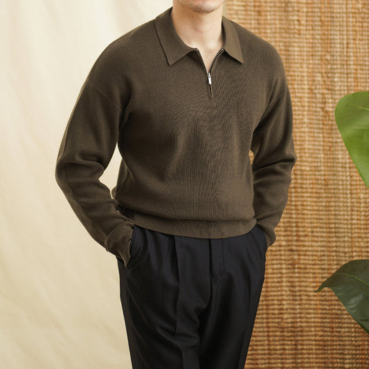 Herren Pullover mit Revers und halb Reißverschluss – Lässiger Strickpullover