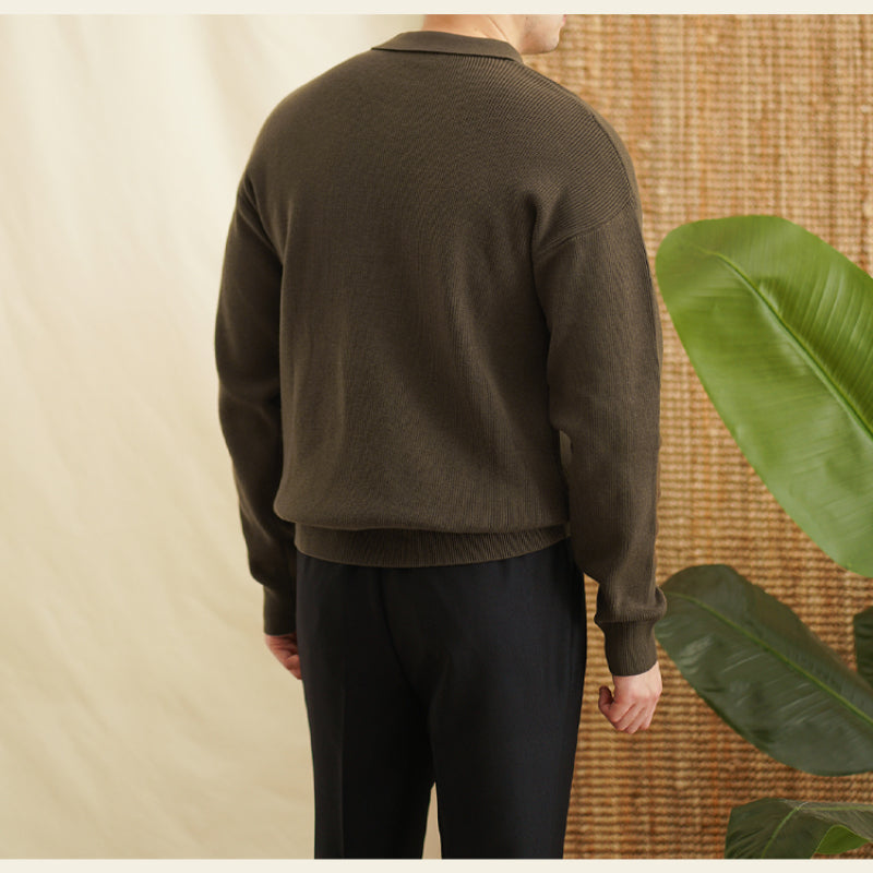 Herren Pullover mit Revers und halb Reißverschluss – Lässiger Strickpullover