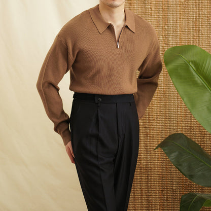 Herren Pullover mit Revers und halb Reißverschluss – Lässiger Strickpullover