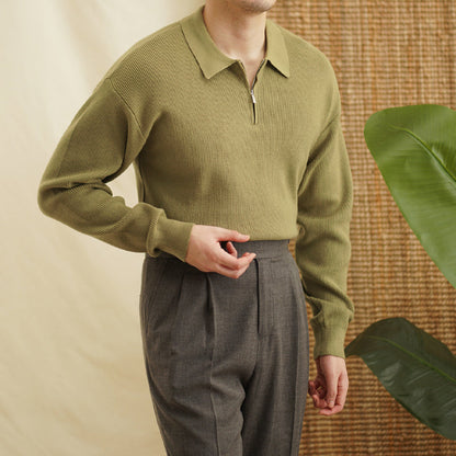 Herren Pullover mit Revers und halb Reißverschluss – Lässiger Strickpullover