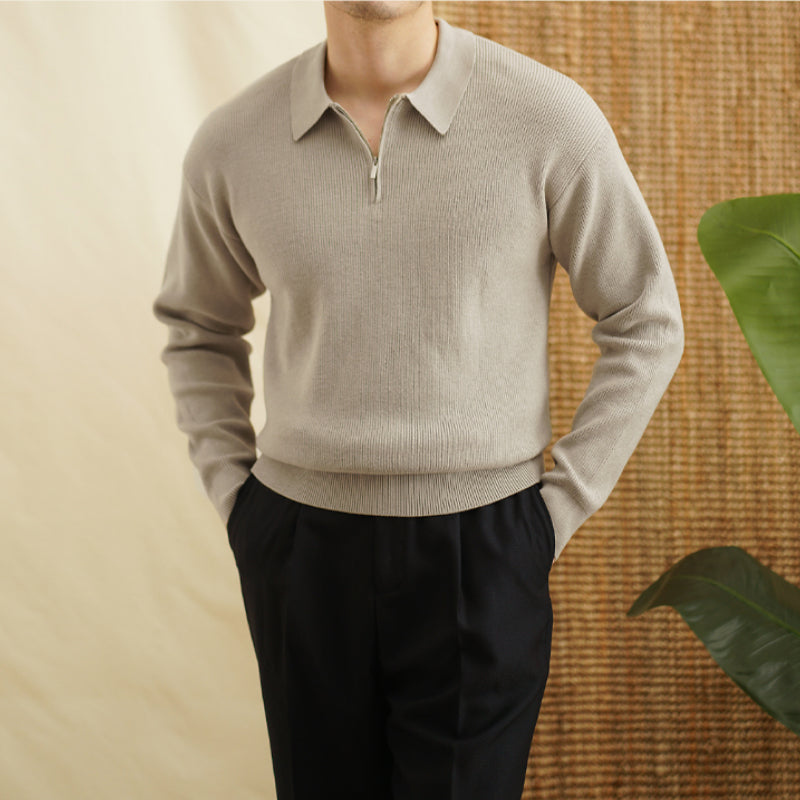 Herren Pullover mit Revers und halb Reißverschluss – Lässiger Strickpullover