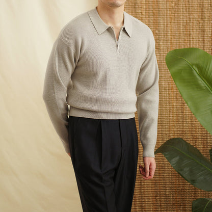 Herren Pullover mit Revers und halb Reißverschluss – Lässiger Strickpullover