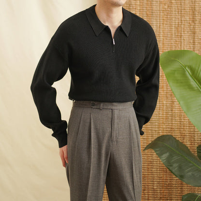 Herren Pullover mit Revers und halb Reißverschluss – Lässiger Strickpullover