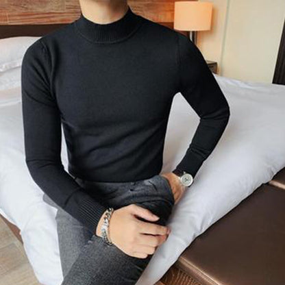 Herren Rollkragenpullover Slim Fit Polyester mit Revers