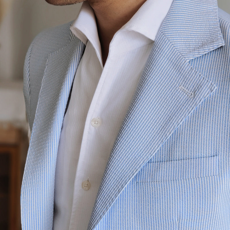 Herren Sakko Blau Gestreift Polyester Slim Fit Vintage Design 7