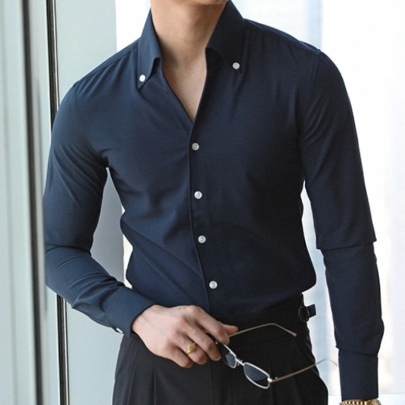 Olivier - Herren Slim Fit Hemd Polyester Langarm Business Casual