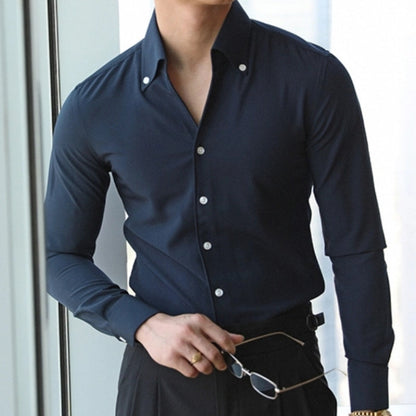 Olivier - Herren Slim Fit Hemd Polyester Langarm Business Casual