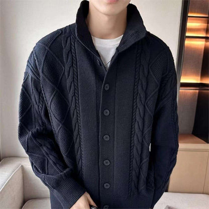Herren Strickjacke Baumwolle Old Money Stil Cardigan Schwarz