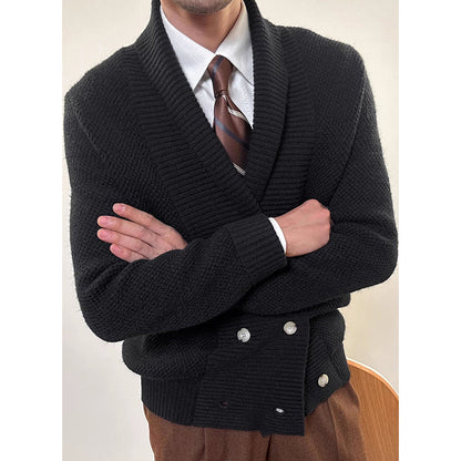 Herren Strickjacke Doppelreiher Warm Acryl Schwarz 6