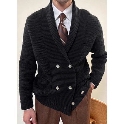 Herren Strickjacke Doppelreiher Warm Acryl Schwarz 8