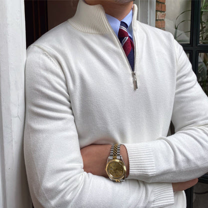 Herren Strickpullover Stehkragen Reißverschluss Acryl Old Money Style 5