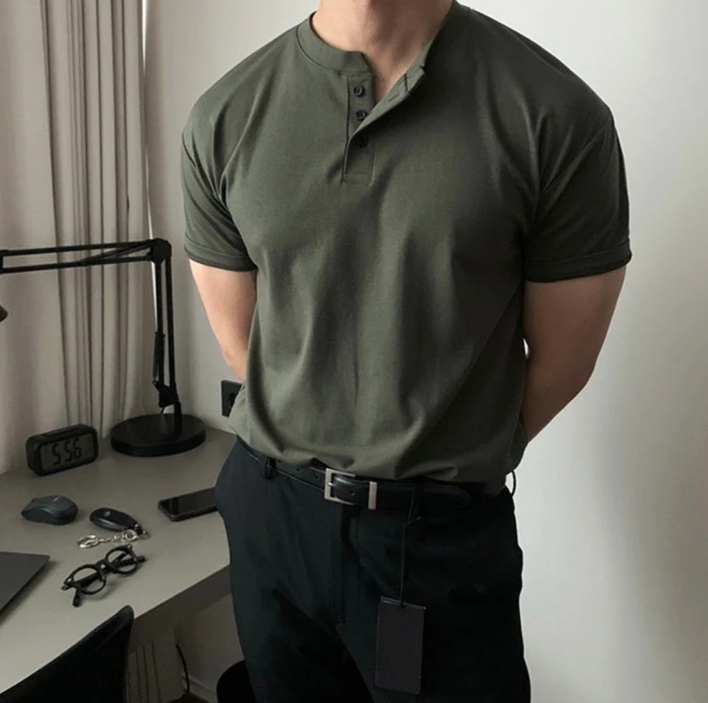 Herren T-Shirt Santoni-Kragen Baumwolle Minimalistisch 0