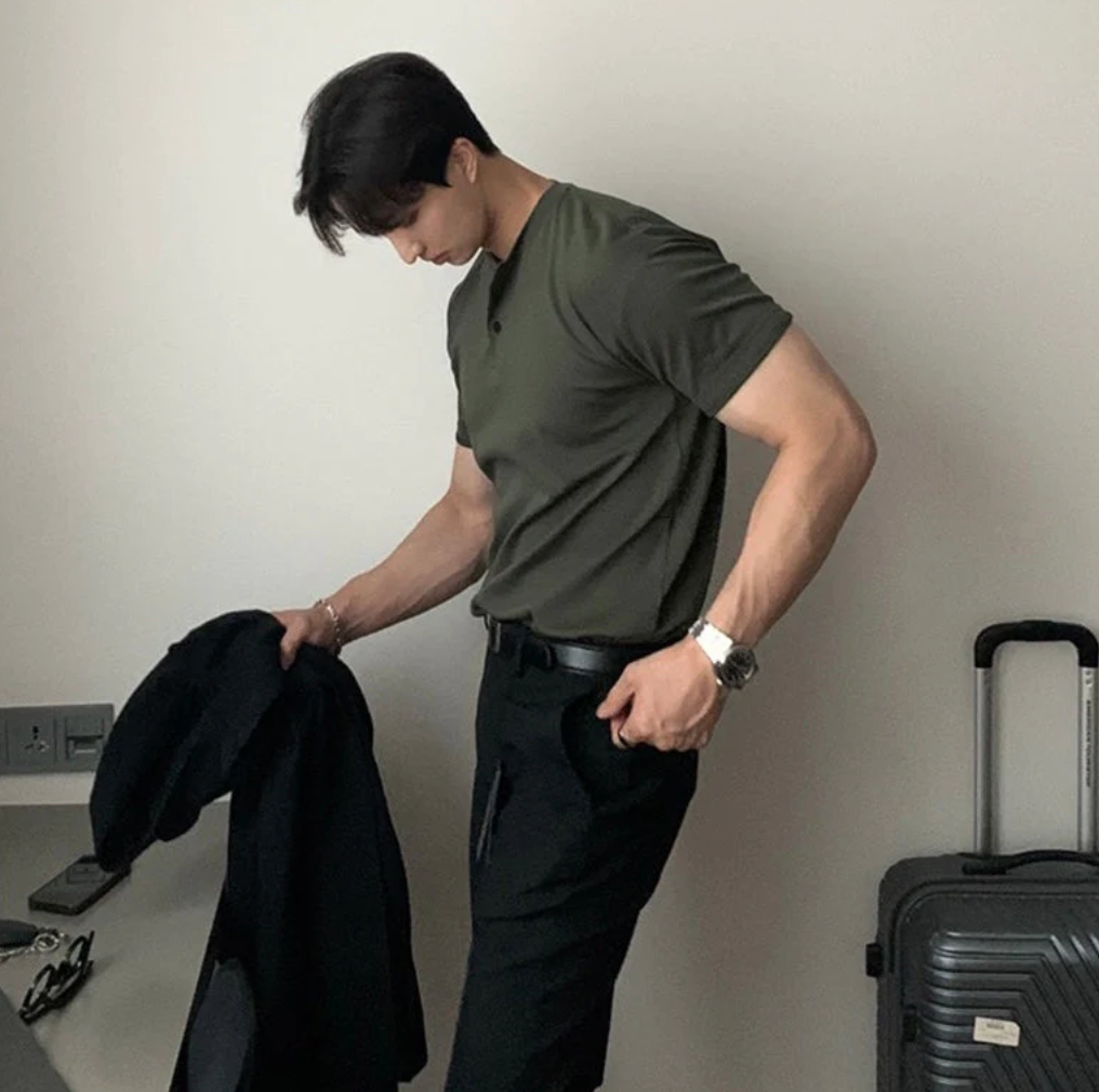 Herren T-Shirt Santoni-Kragen Baumwolle Minimalistisch 3