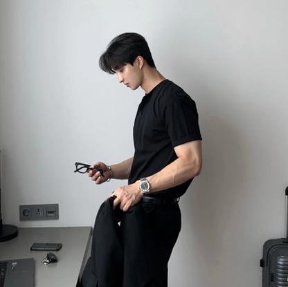 Herren T-Shirt Santoni-Kragen Baumwolle Minimalistisch 5