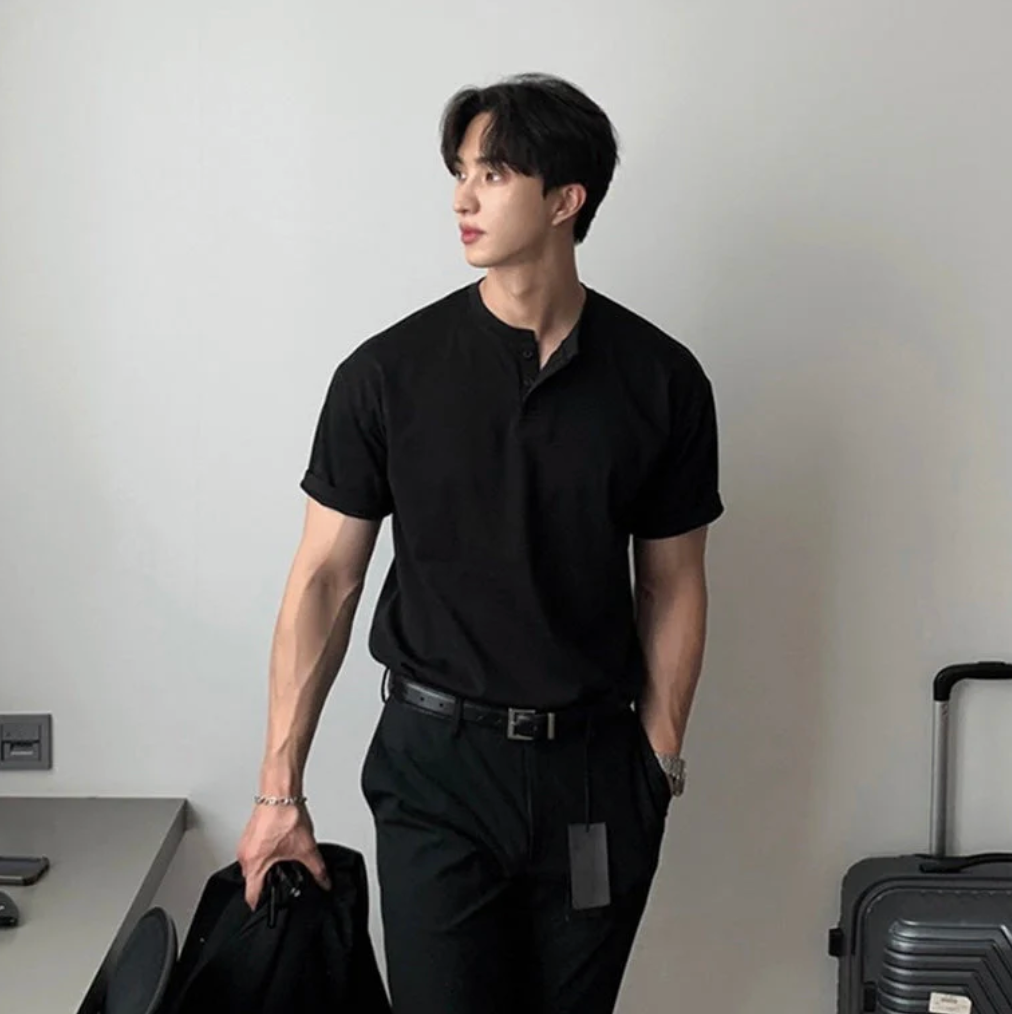 Herren T-Shirt Santoni-Kragen Baumwolle Minimalistisch 6