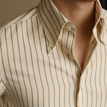 Édouard - Herrenhemd Gestreift Langarm Polyester Baumwolle Business Casual