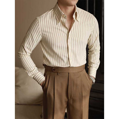Édouard - Herrenhemd Gestreift Langarm Polyester Baumwolle Business Casual