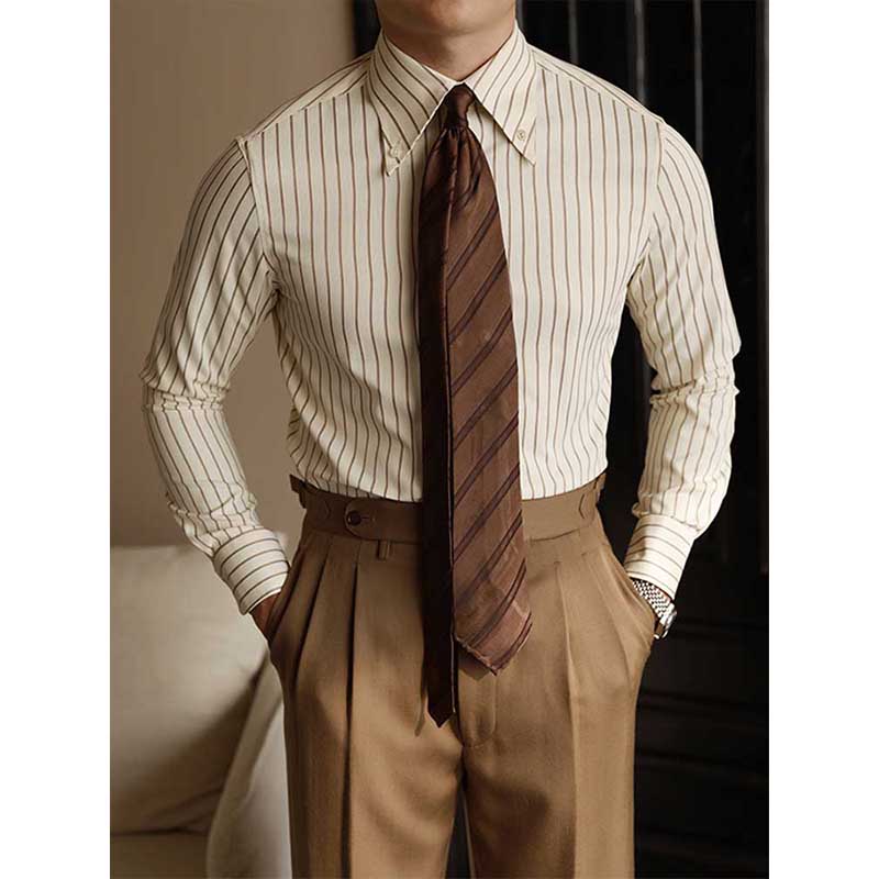 Édouard - Herrenhemd Gestreift Langarm Polyester Baumwolle Business Casual
