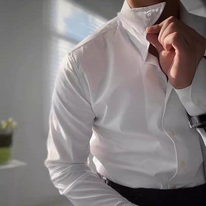 Armand - Herrenhemd Langarm Bambusfaser mit Weitem Kragen für Klassischen Stil