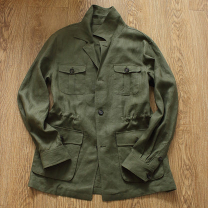 Arsène - Herren Safarijacke Leinen Polo-Kragen Unstrukturiert Old Money Stil