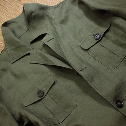 Arsène - Herren Safarijacke Leinen Polo-Kragen Unstrukturiert Old Money Stil
