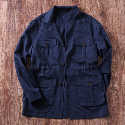 Arsène - Herren Safarijacke Leinen Polo-Kragen Unstrukturiert Old Money Stil