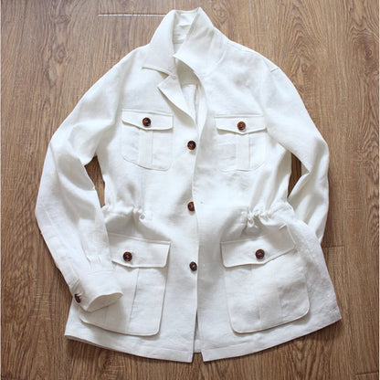 Arsène - Herren Safarijacke Leinen Polo-Kragen Unstrukturiert Old Money Stil