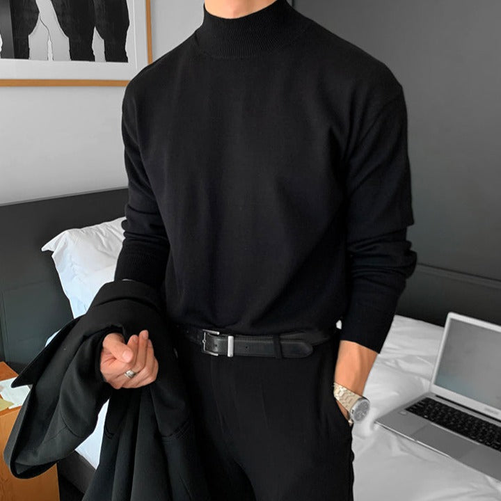 Herrenpullover Schwarz Größe M Baumwolle Slim Fit Turtleneck 0