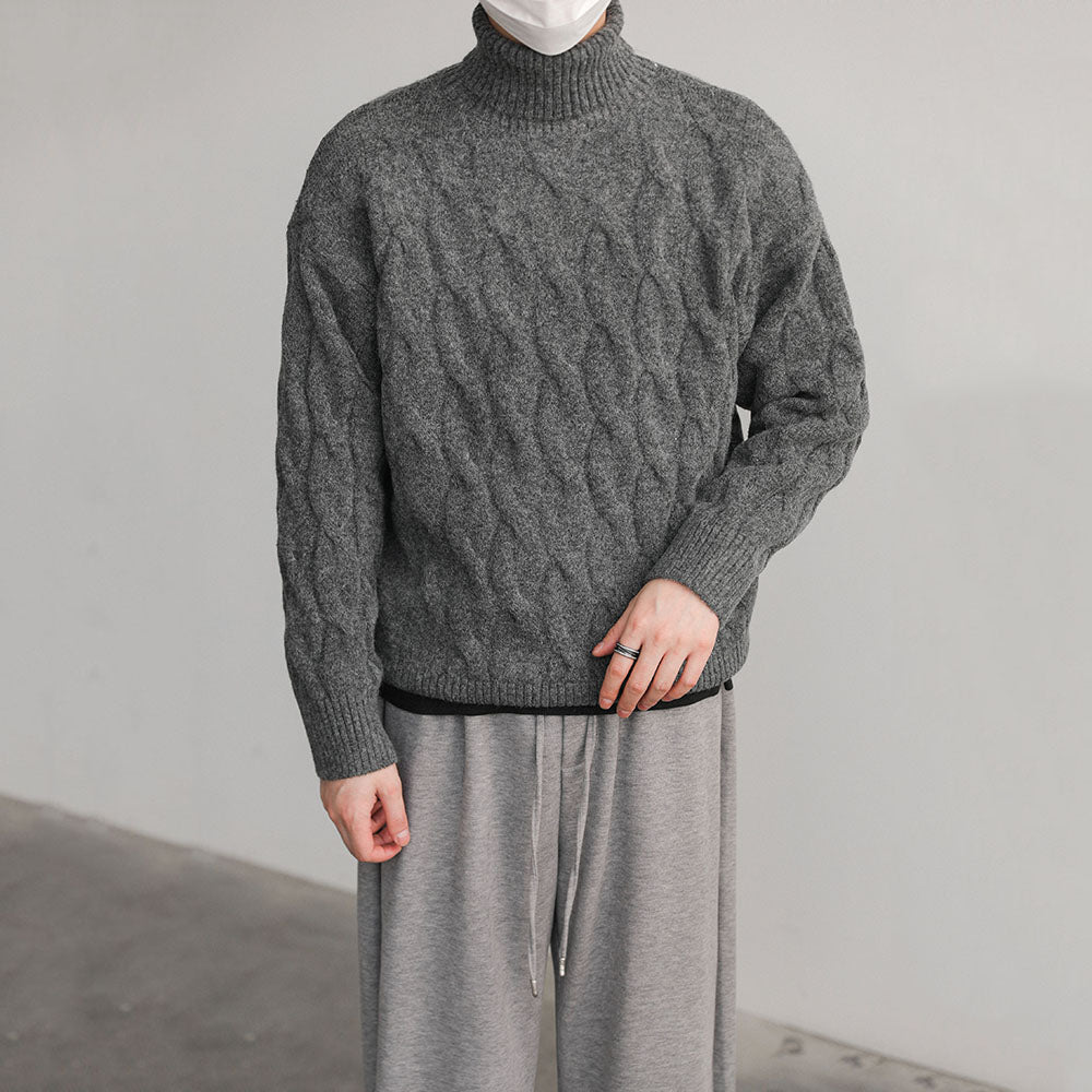 Rollkragenpullover mit Twist Flower Design Polyester Wolle