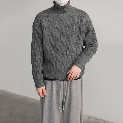 Rollkragenpullover mit Twist Flower Design Polyester Wolle