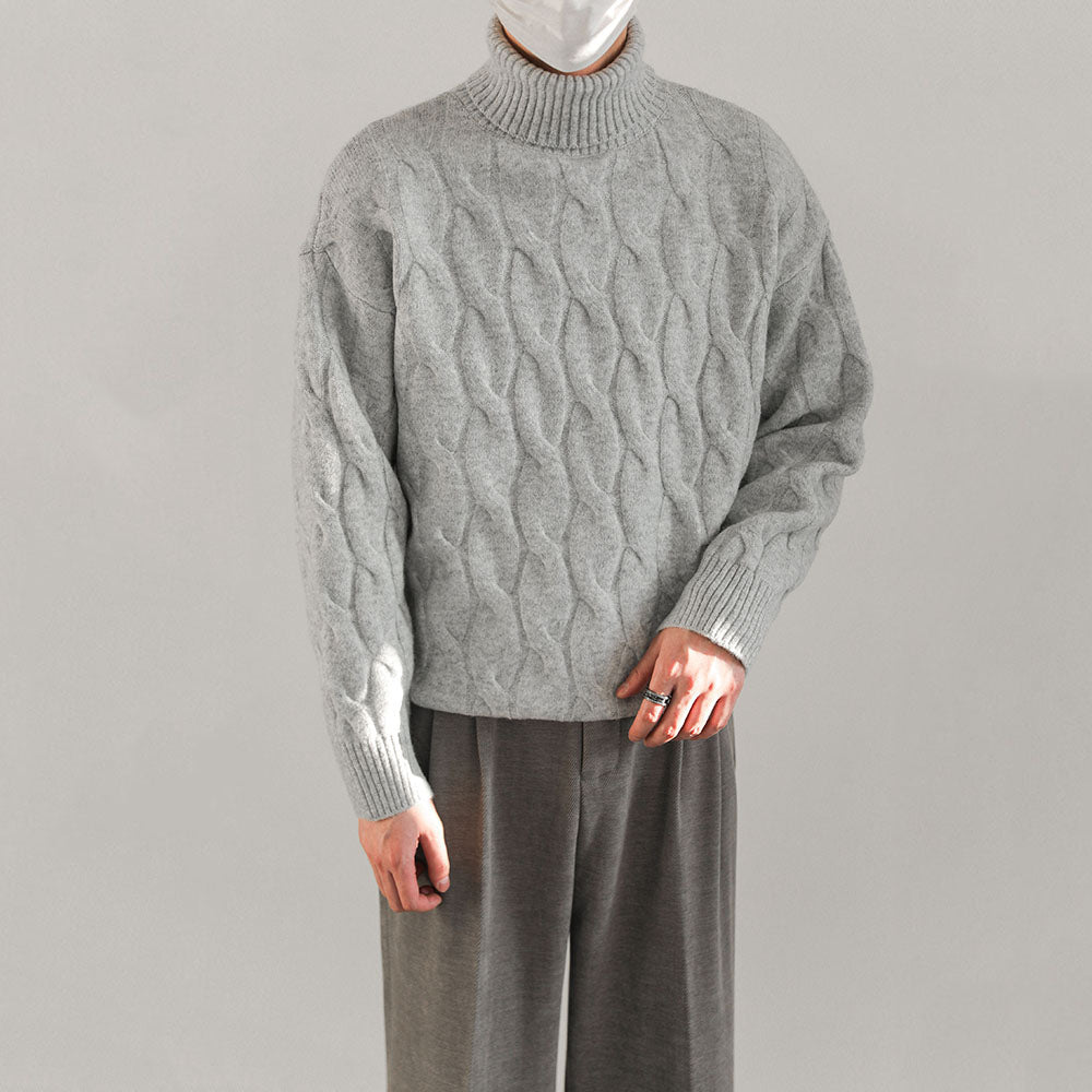 Rollkragenpullover mit Twist Flower Design Polyester Wolle