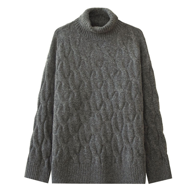 Rollkragenpullover mit Twist Flower Design Polyester Wolle