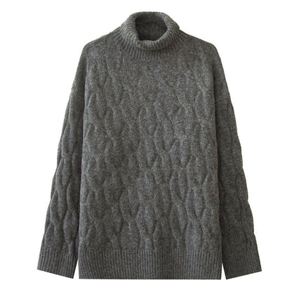 Rollkragenpullover mit Twist Flower Design Polyester Wolle