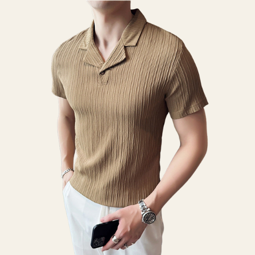 Enzo - Herren Slim Fit Kurzarm Hemd Polyester mit Vertikalen Streifen