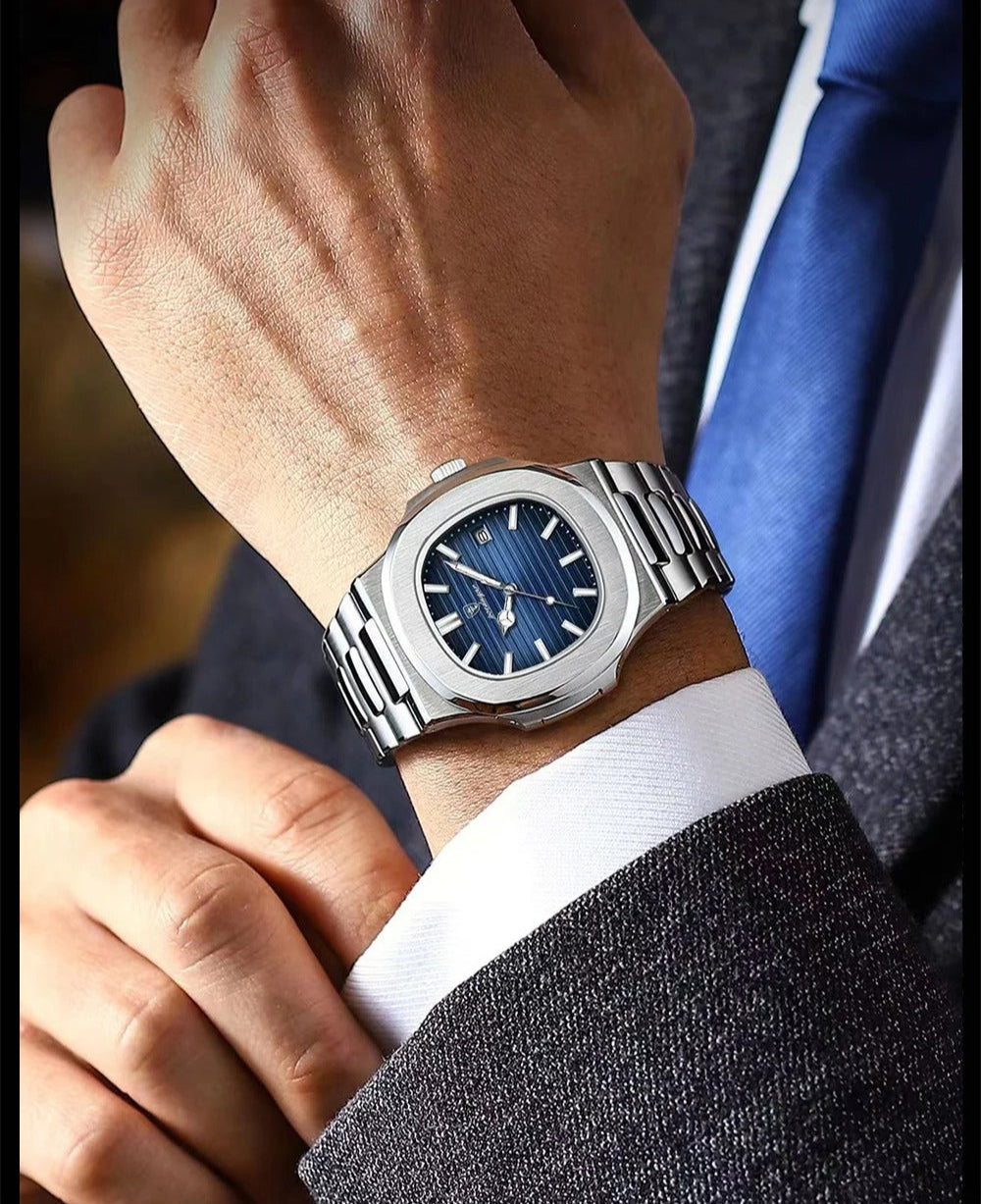 Herren Armbanduhr Schwarz 41mm Edelstahl Wasserdicht Quartz Uhr