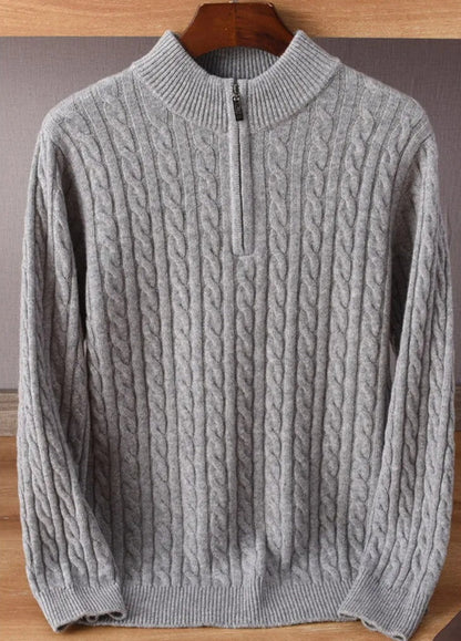 Clément - Herren Pullover Merino Wolle Halb Reißverschluss