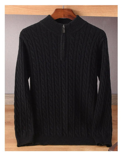 Clément - Herren Pullover Merino Wolle Halb Reißverschluss