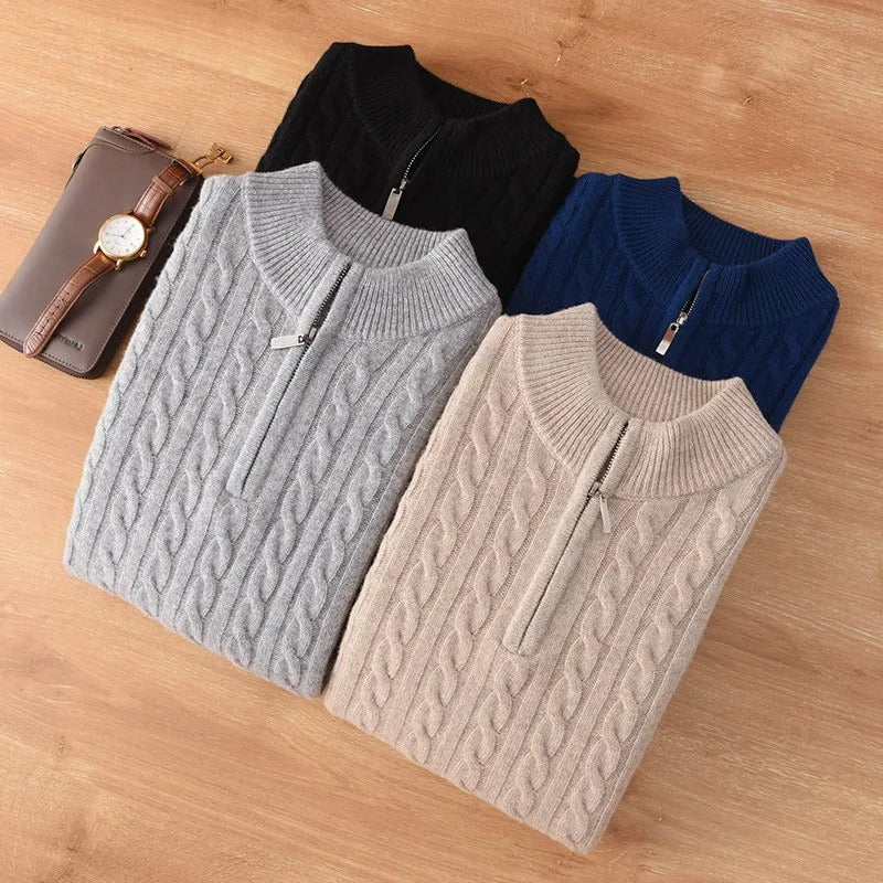 Clément - Herren Pullover Merino Wolle Halb Reißverschluss