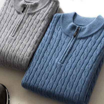 Clément - Herren Pullover Merino Wolle Halb Reißverschluss
