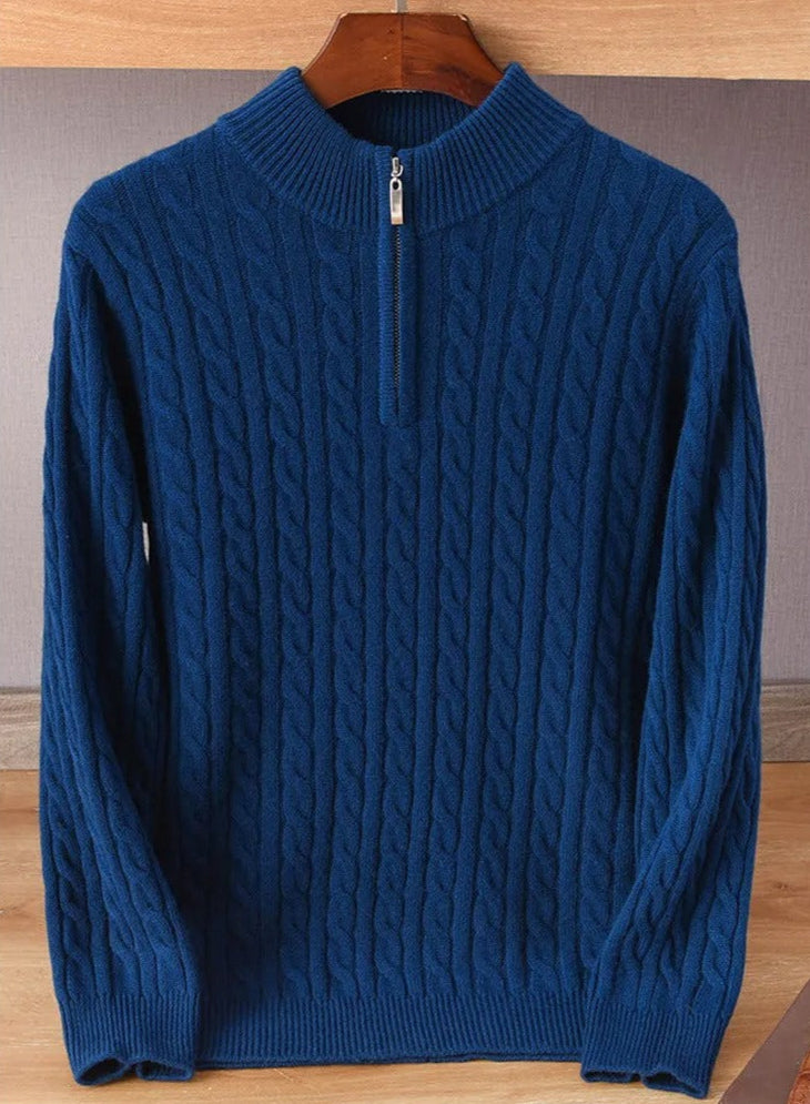 Clément - Herren Pullover Merino Wolle Halb Reißverschluss