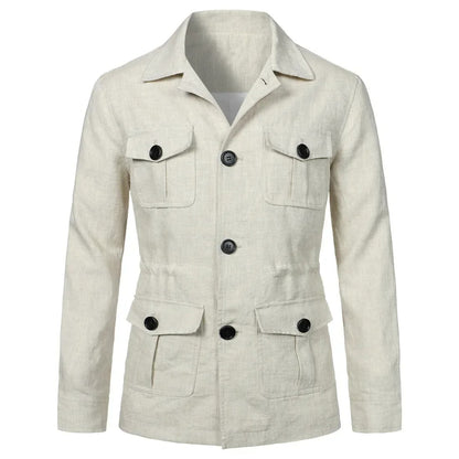 Arsène - Herren Safarijacke Leinen Polo-Kragen Unstrukturiert Old Money Stil
