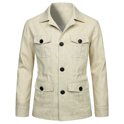 Arsène - Herren Safarijacke Leinen Polo-Kragen Unstrukturiert Old Money Stil